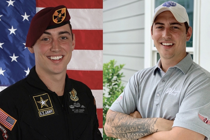 Side-by-side view of a Window World design consultant and U.S. Army member