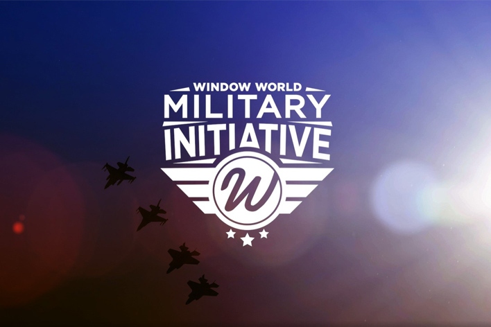 The Window World Military Initiative logo with sky and airplanes in the background The Window World Military Initiative logo with sky and airplanes in the background