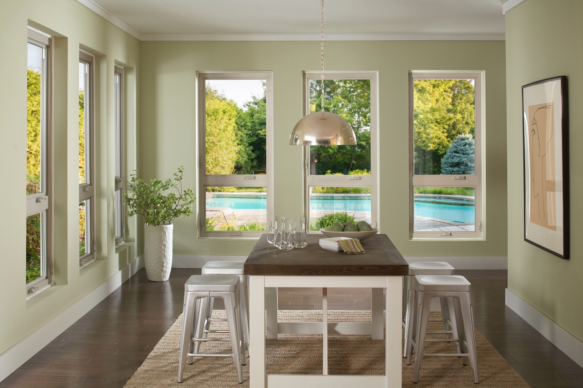 Casement windows in a dining room