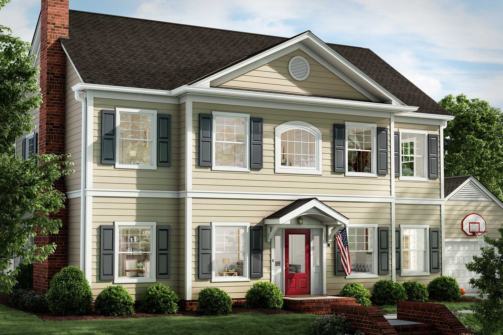 Home Exterior With Red Front Door Window World