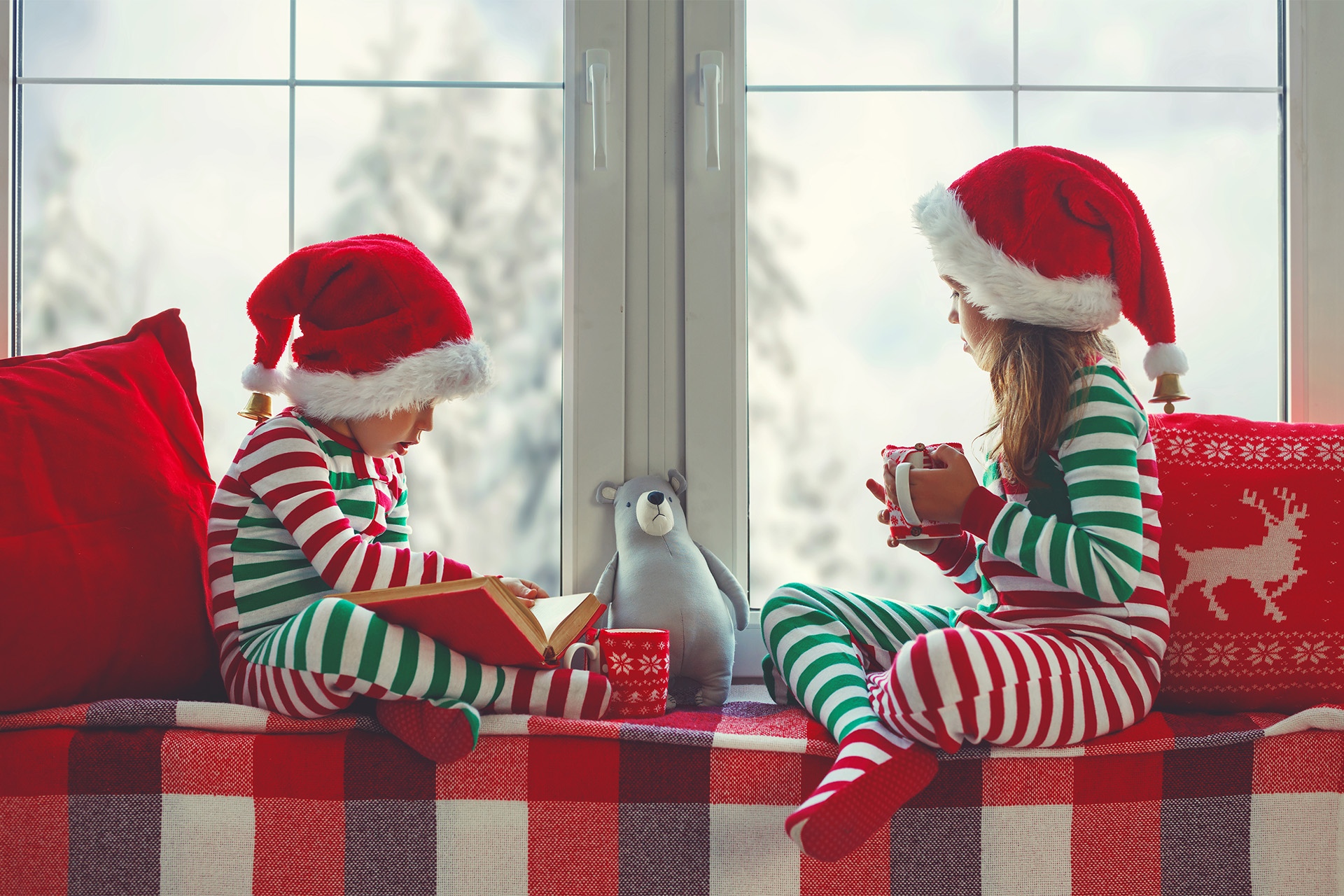 Kids Playing By Window During Holidays