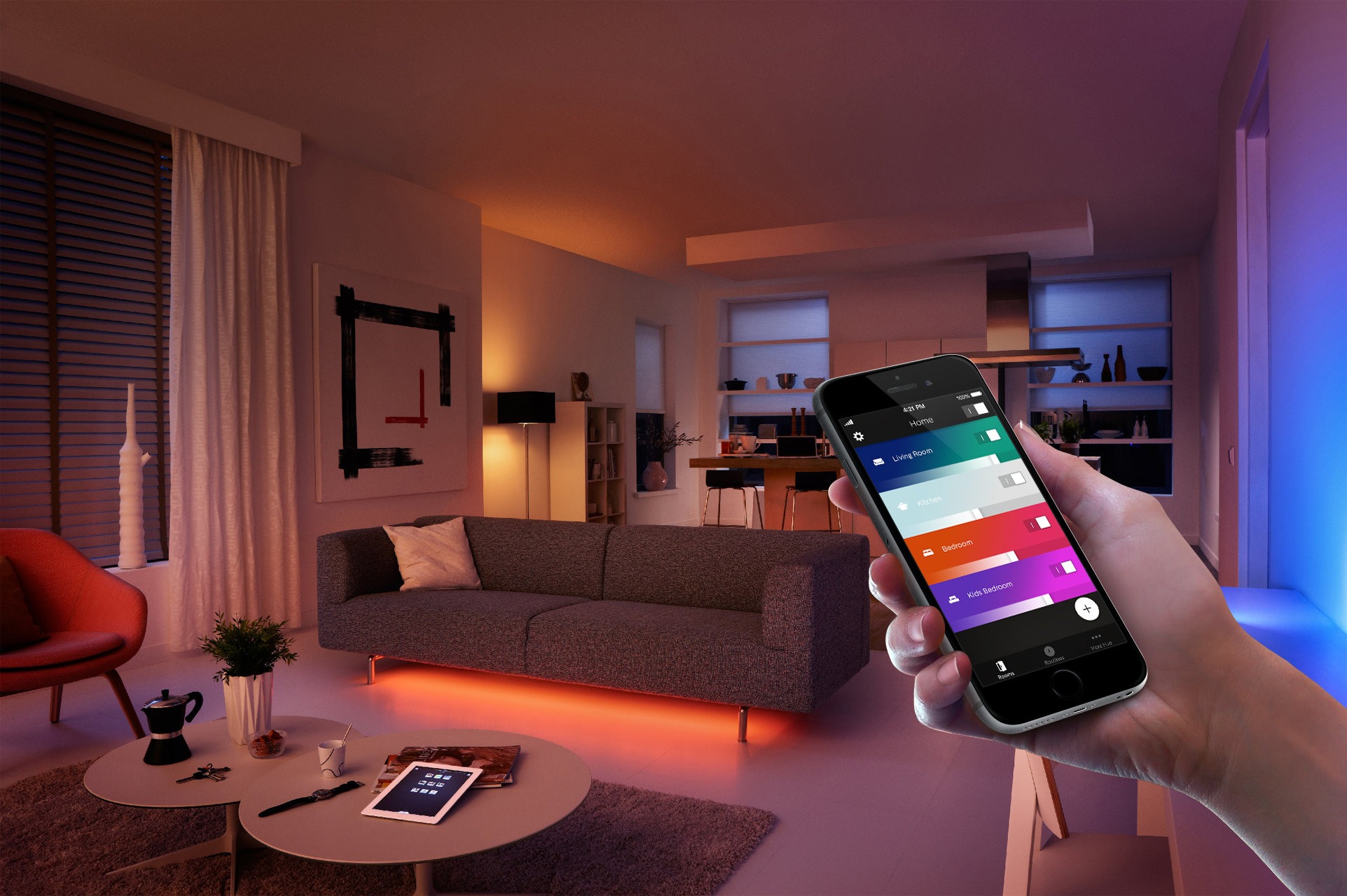 Smart lights in living room