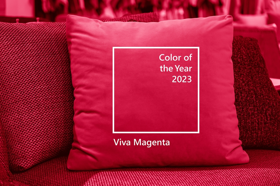 A pillow in the 2023 Pantone Color of the Year, Viva Magenta