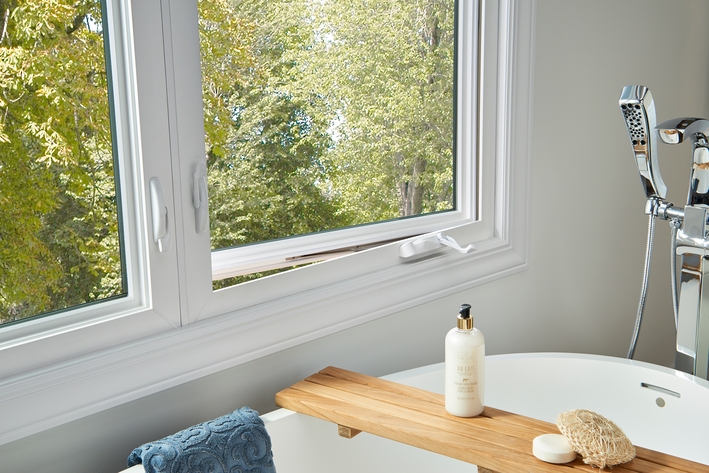 Casement window in a bathroom