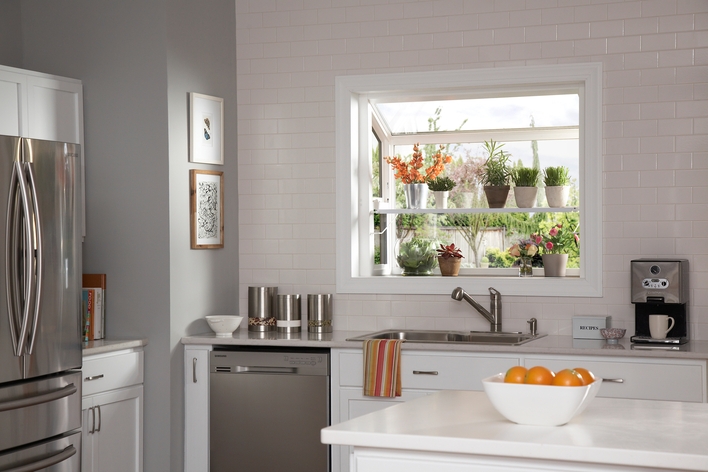 Garden window in a kitchen