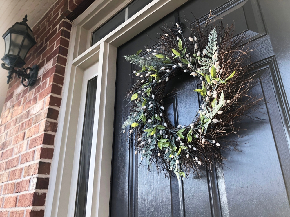 Wreath on black door