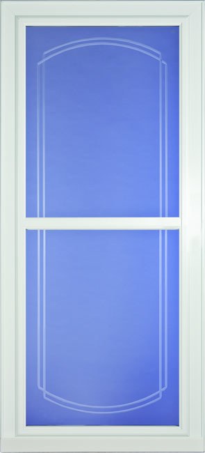 White Full View Storm Door with Retractable Screen and Beveled Glass